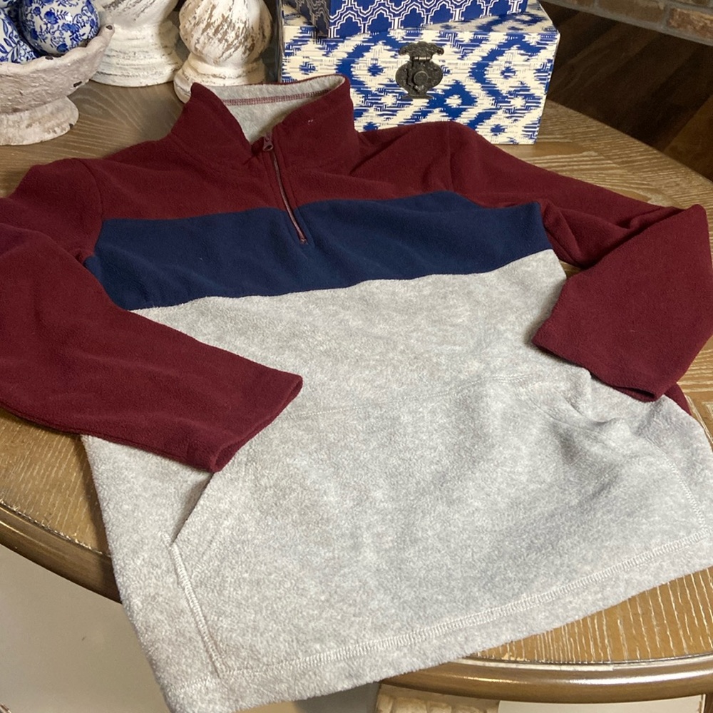 Big Boys Soft Fleece 1/4 Zip Navy Blue Gray Burgundy Red Striped Winter Sweater